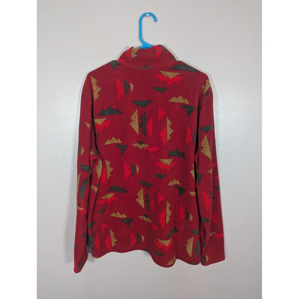Eddie Bauer First Ascent Mens XL Red Geometric Mountain Print Fleece Quarter Zip